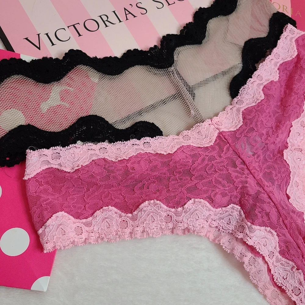 VTG VS Sexy Little Things 2pk Sheer Mesh Lace Classic Cheeky Panties Size Lg - Picture 2 of 7